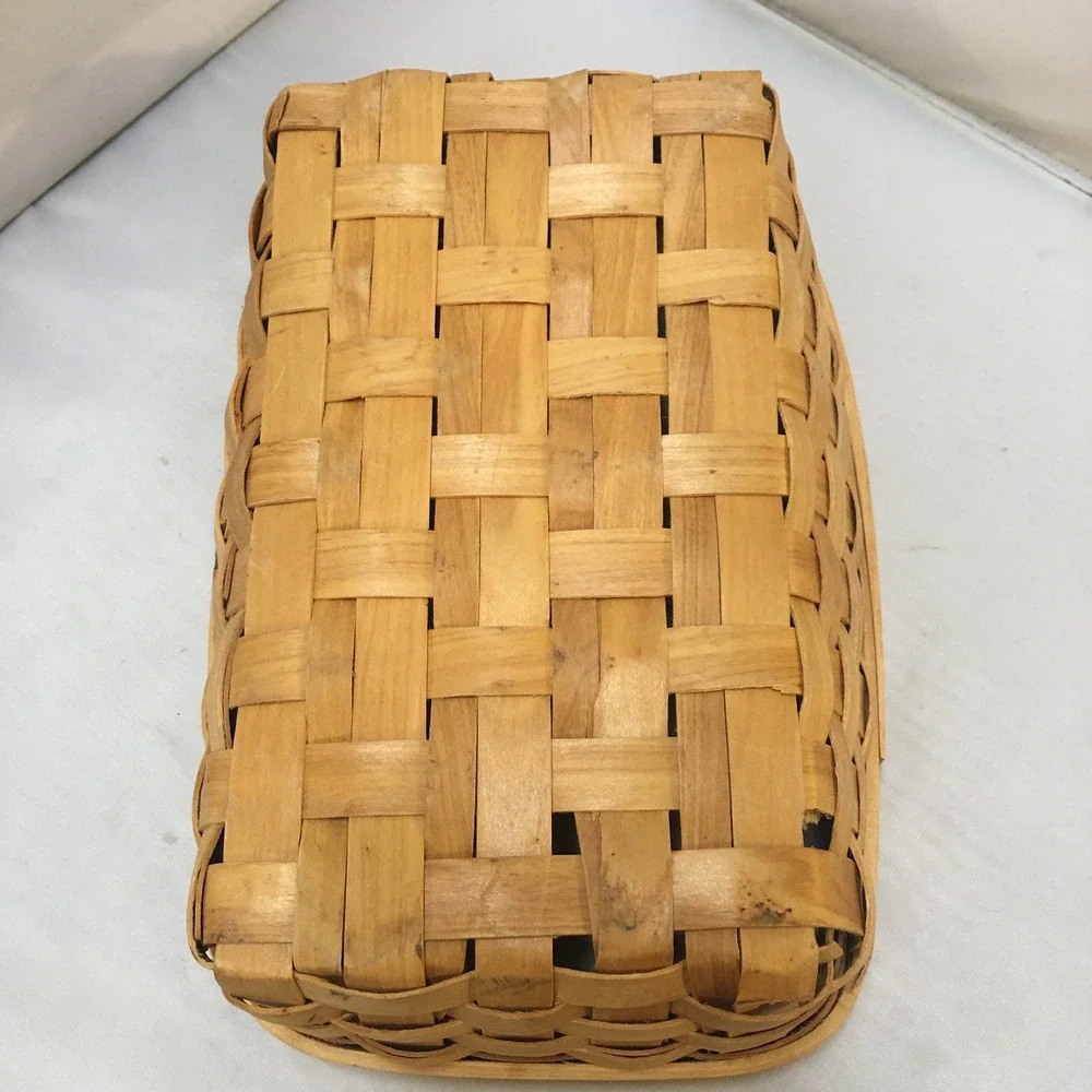 Woven Wood Splint Basket Home Small Tan Rectangular Farmhouse Decor Cottagecore